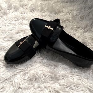 Black Leather Tory Burch Flats